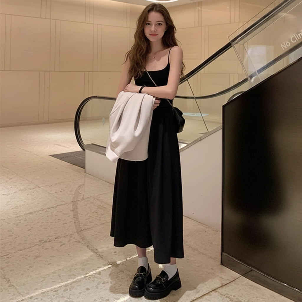 Chic High Waisted Women's Dress - Elegant Summer Maxi Suspender Design 4