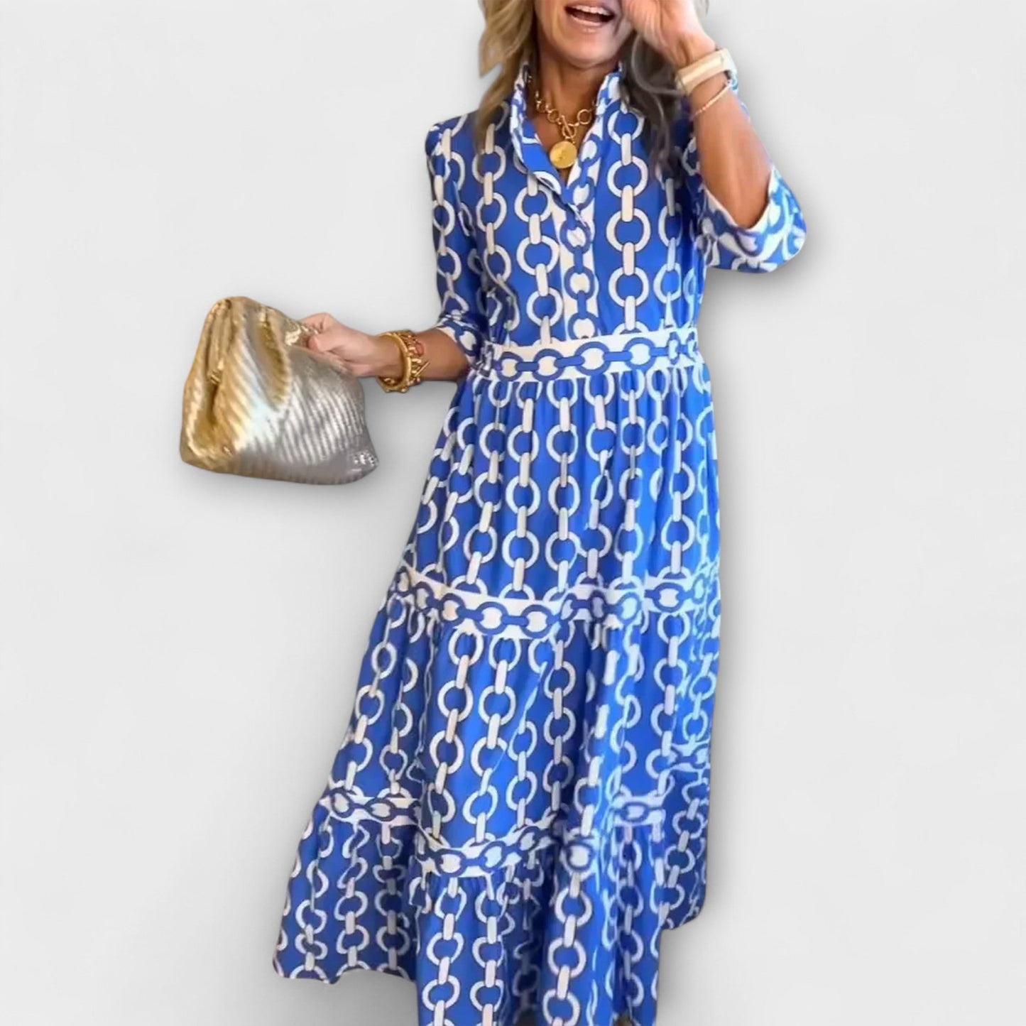 Chic Midi Dress with Eye-Catching Chain Pattern for Effortless Style 0
