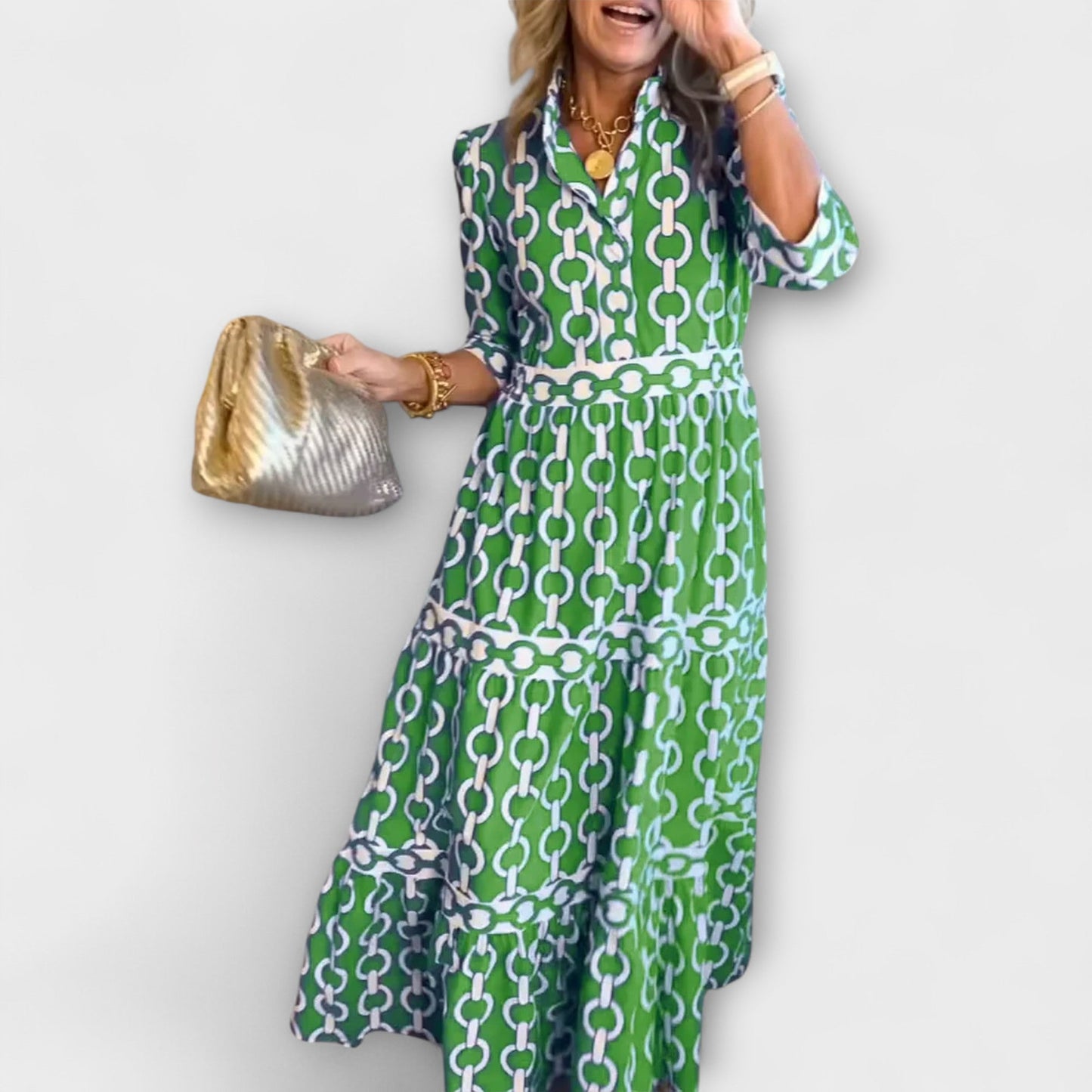 Chic Midi Dress with Eye-Catching Chain Pattern for Effortless Style 2