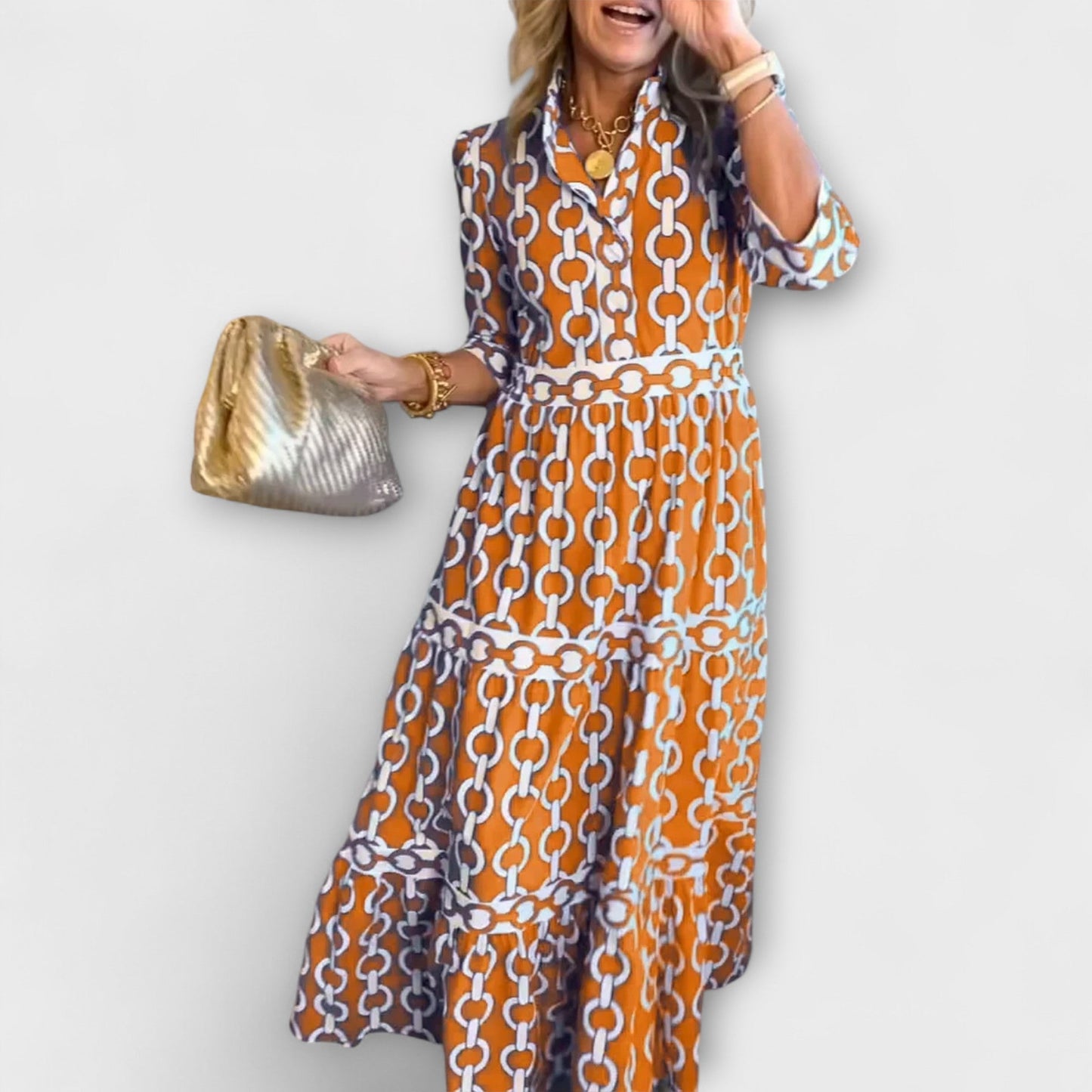 Chic Midi Dress with Eye-Catching Chain Pattern for Effortless Style 4