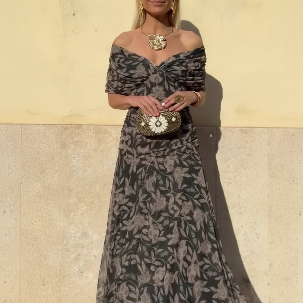 Chic Off-Shoulder Printed Summer Dress for Effortless Style and Comfort 0
