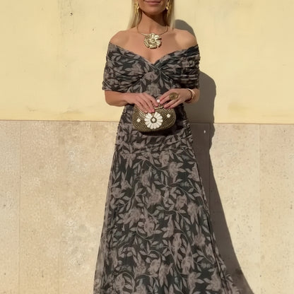 Chic Off-Shoulder Printed Summer Dress for Effortless Style and Comfort 0