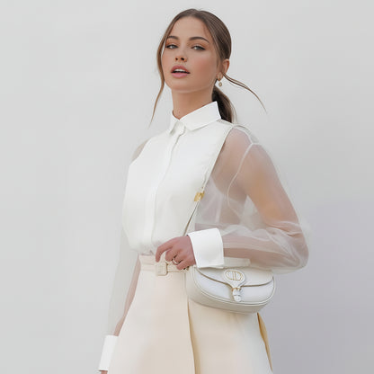 Chic Organza Blouse with Sheer Sleeves for Timeless Sophistication 2