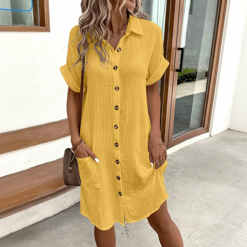 Chic Vintage Mini Dress - V-Neck Cotton Linen Summer Style 4