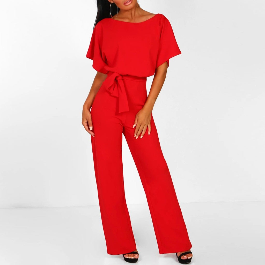 Chic Wide Leg Jumpsuit with Belted Waist and Short Sleeves for Effortless Style 7