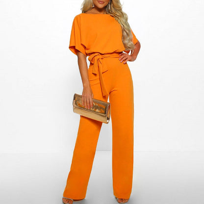 Chic Wide Leg Jumpsuit with Belted Waist and Short Sleeves for Effortless Style 8