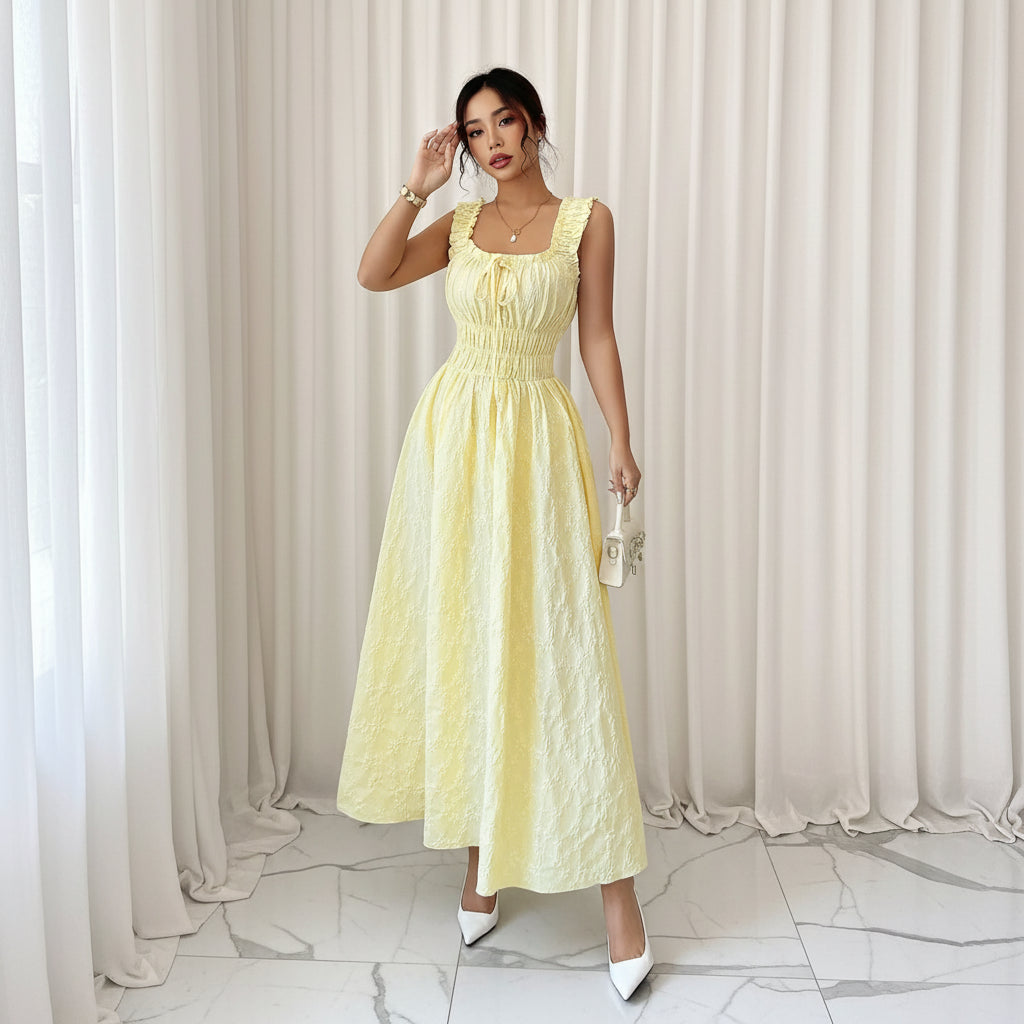 Chic Yellow Smocked Midi Dress - Women's Summer Dress for Beach Parties 1