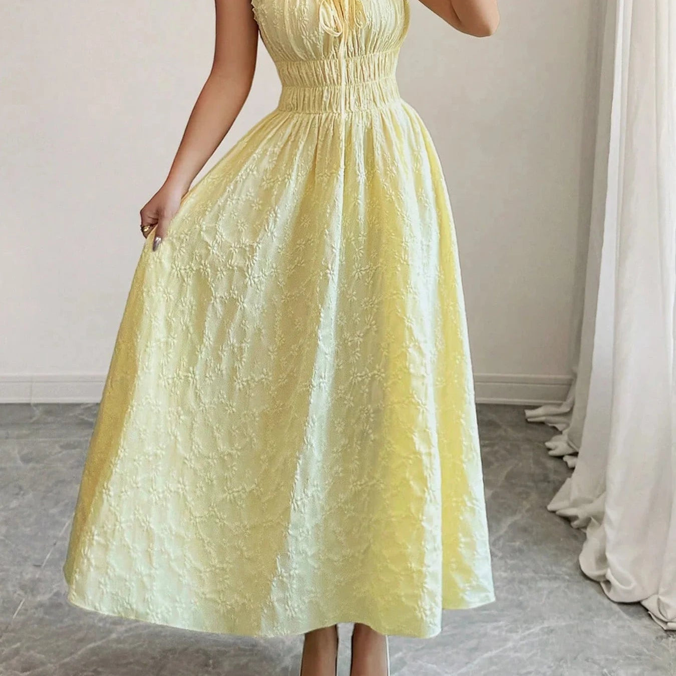 Chic Yellow Smocked Midi Dress - Women's Summer Dress for Beach Parties 3