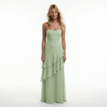 Chiffon Sheath Long Dress with Spaghetti Straps and Ruffle Detail 1
