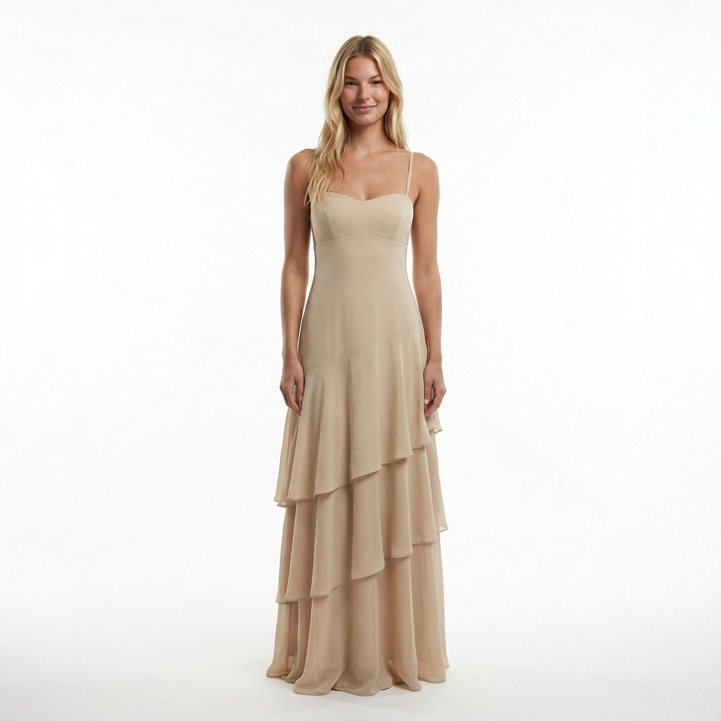 Chiffon Sheath Long Dress with Spaghetti Straps and Ruffle Detail 11