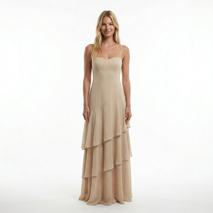 Chiffon Sheath Long Dress with Spaghetti Straps and Ruffle Detail 11