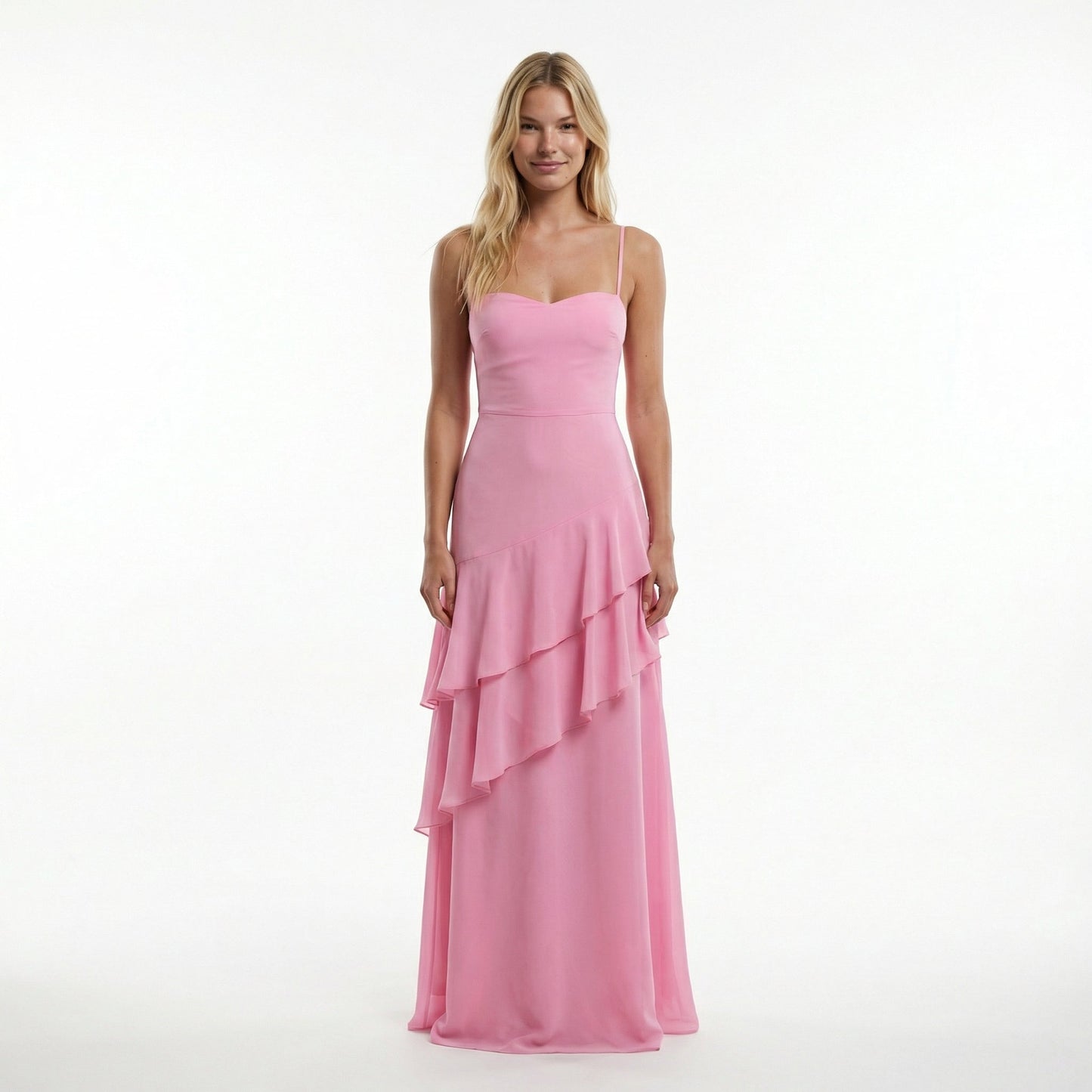 Chiffon Sheath Long Dress with Spaghetti Straps and Ruffle Detail 3