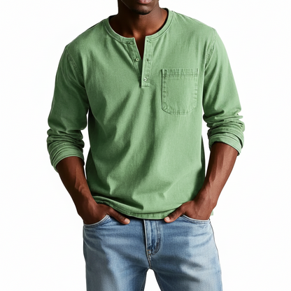 Classic Denim Shirt with Henley Neckline and Chest Pocket Detail 6