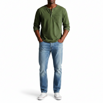 Classic Denim Shirt with Henley Neckline and Chest Pocket Detail 7