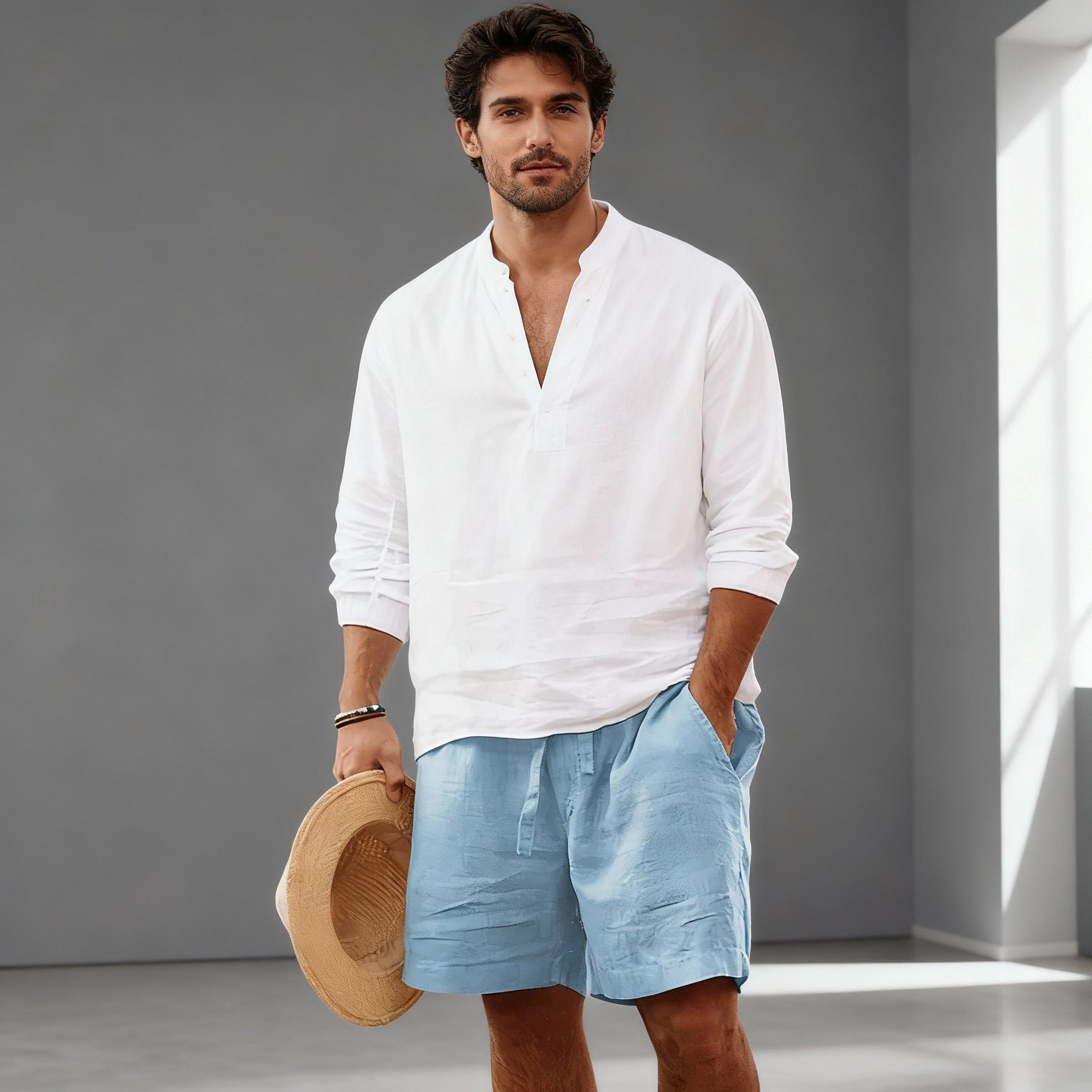 ComfortBlend - Lightweight Cotton Linen Shorts with Drawstring Waist 0