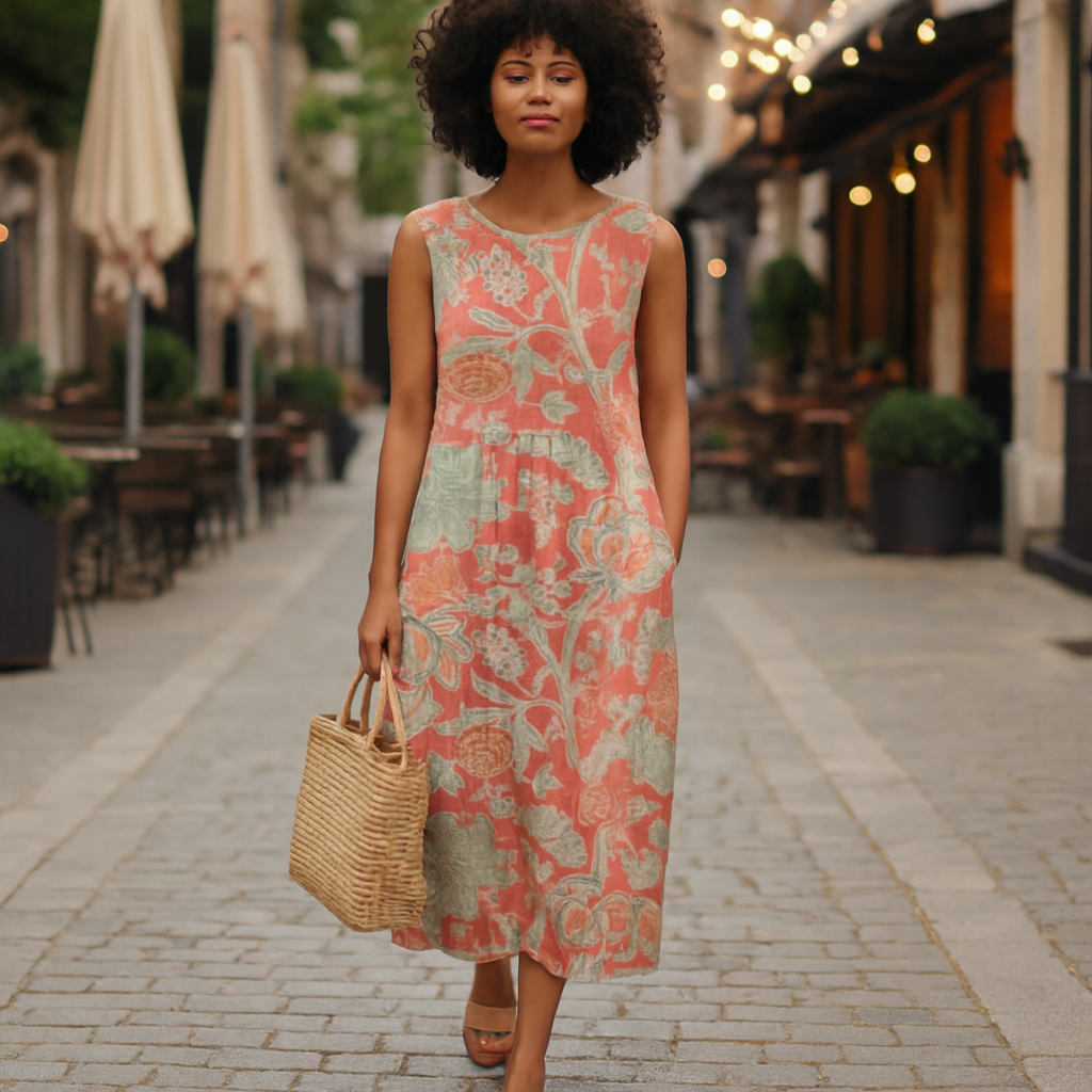 Floral Polyester Wrap Dress