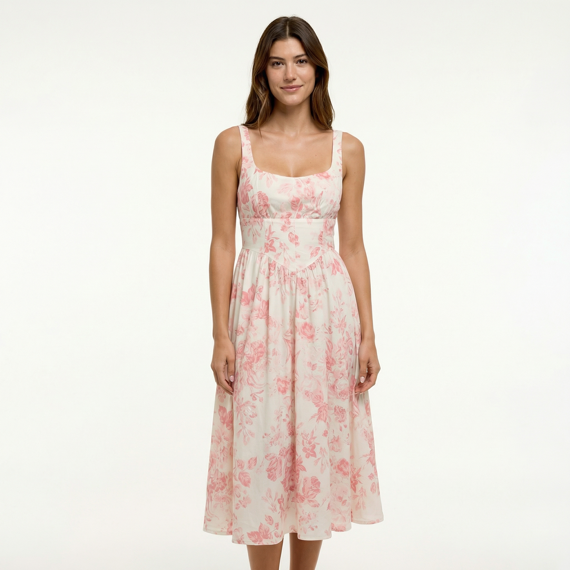 Coral Floral Midi Dress for Effortless Summer Style and Comfort 0