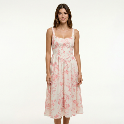 Coral Floral Midi Dress for Effortless Summer Style and Comfort 0