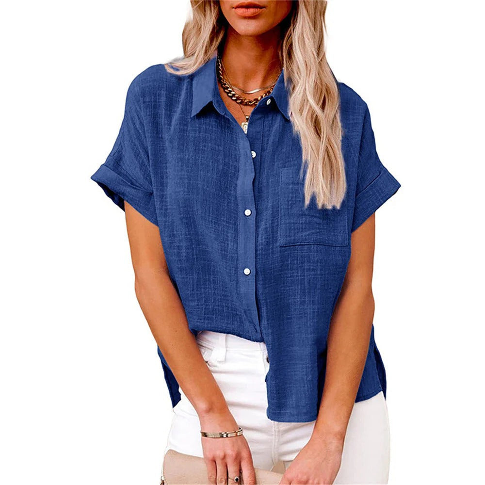 Cotton Linen Short-Sleeve Blouse for Effortless Summer Style 1