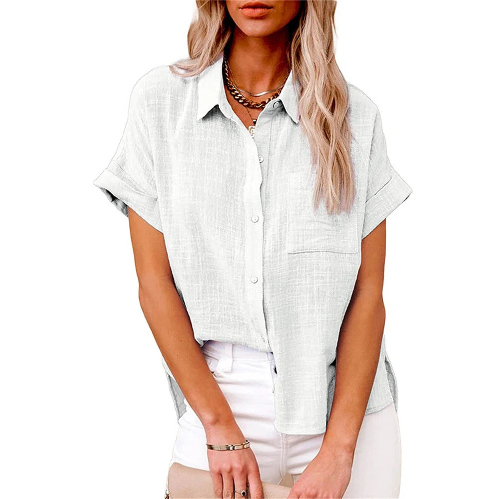 Cotton Linen Short-Sleeve Blouse for Effortless Summer Style 2