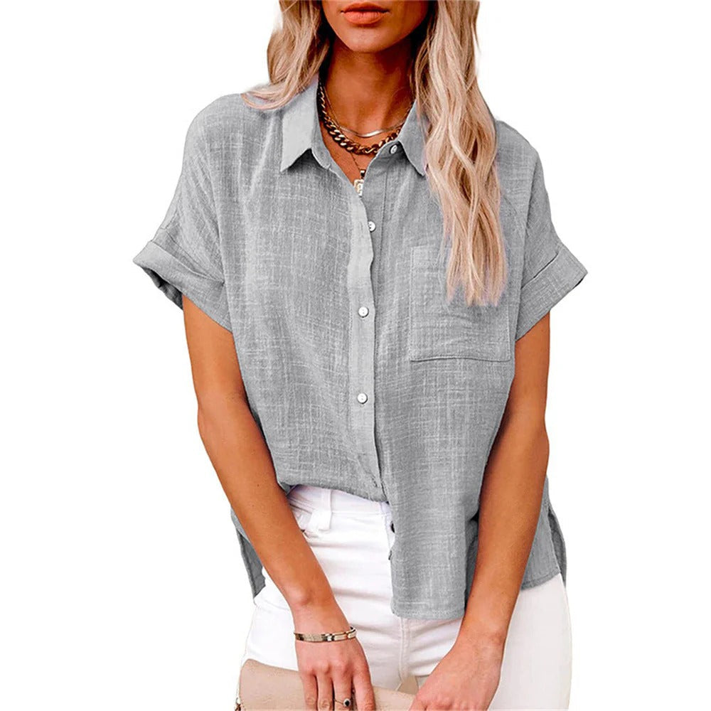 Cotton Linen Short-Sleeve Blouse for Effortless Summer Style 3
