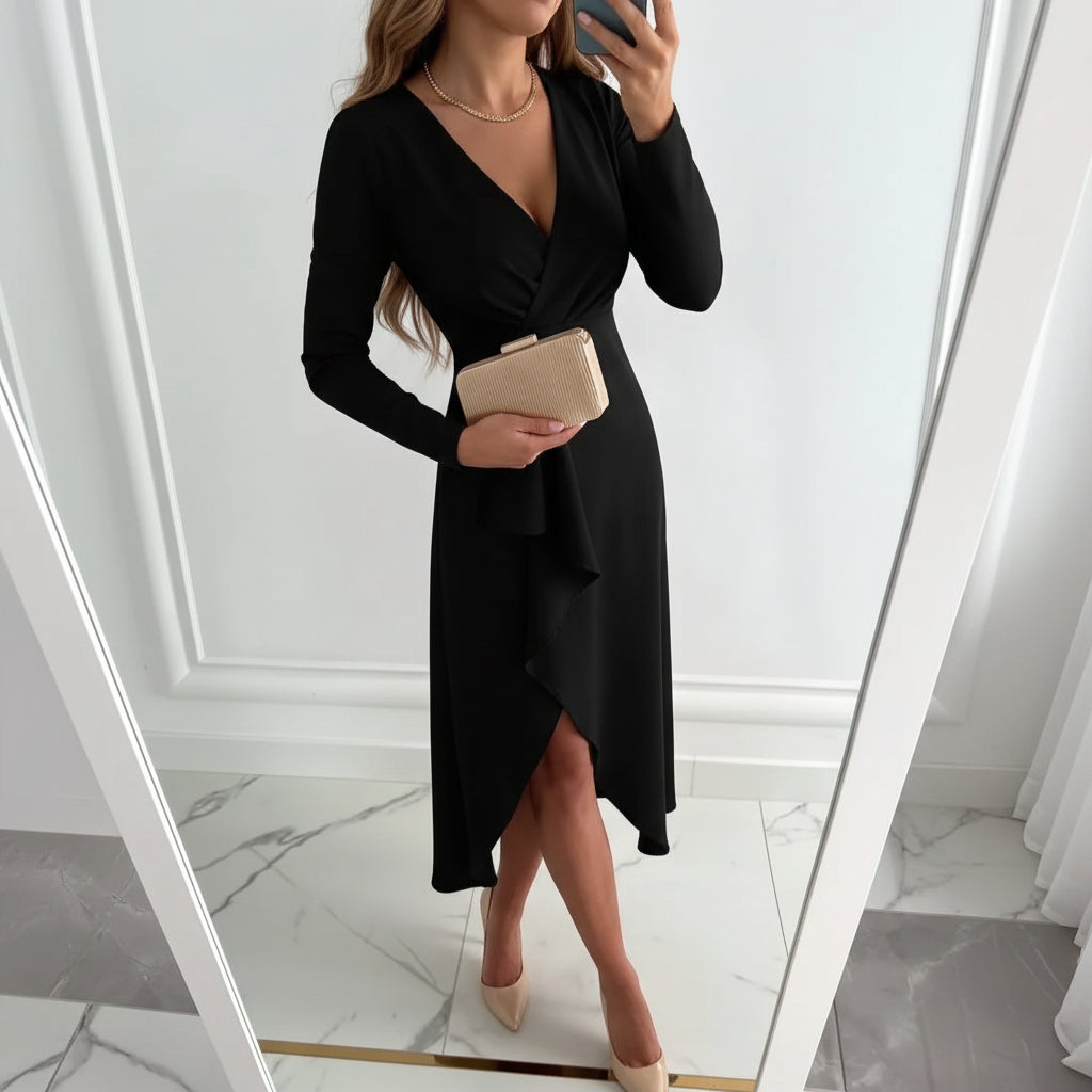 Sleek Midi Dress V Neck