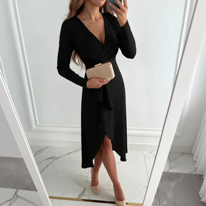 Sleek Midi Dress V Neck