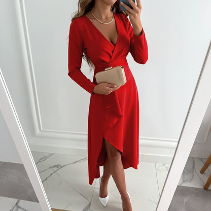 Sleek Midi Dress V Neck