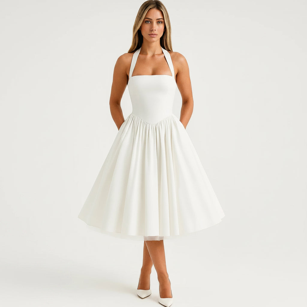 Elegant A-Line Midi Dress for Wedding Guest, Summer and Cocktail Events 0