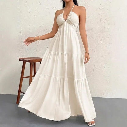 Elegant Backless V-Neck A-Line Women's Dress - Lightweight Summer Beach Dress 0