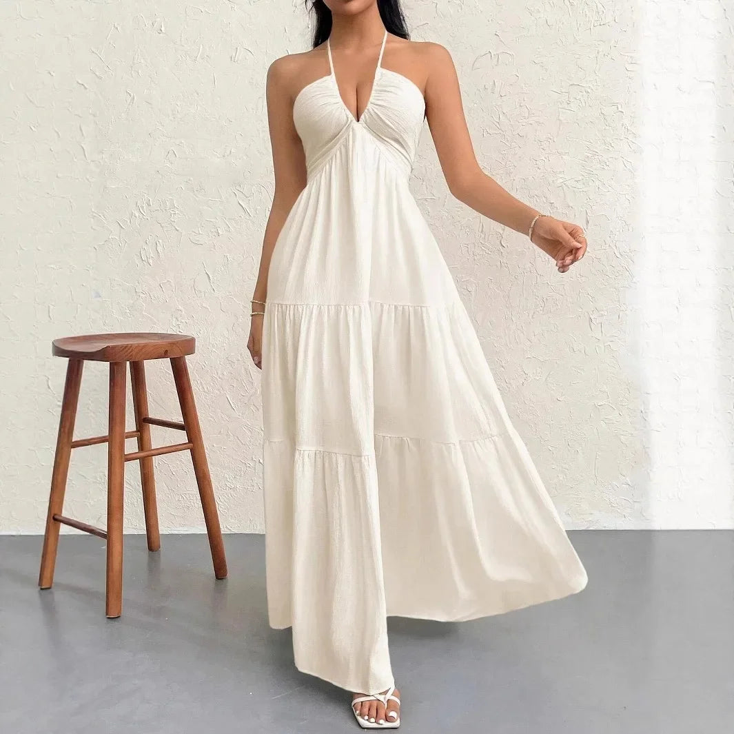 Elegant Backless V-Neck A-Line Women's Dress - Lightweight Summer Beach Dress 4