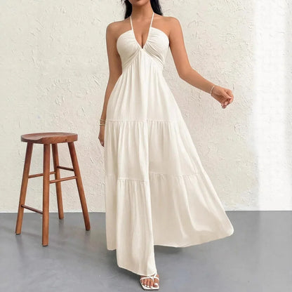 Elegant Backless V-Neck A-Line Women's Dress - Lightweight Summer Beach Dress 4