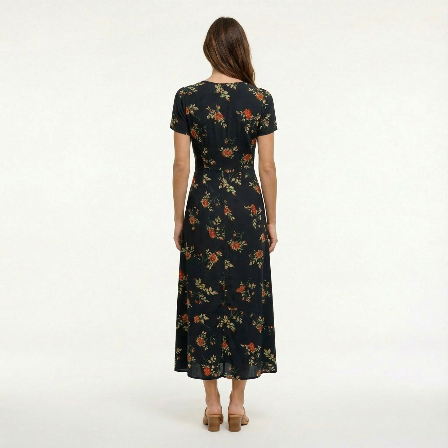 Elegant Black Floral Maxi Dress - Lightweight Summer Dress with V-Neck & Short Sleeves 4