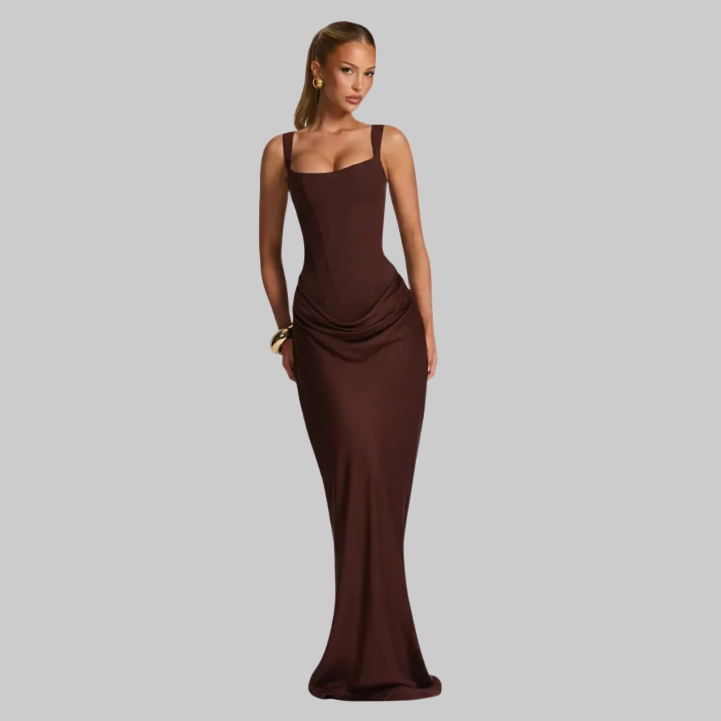Elegant Black Maxi Dress with Draped Detailing for Evening Events 1