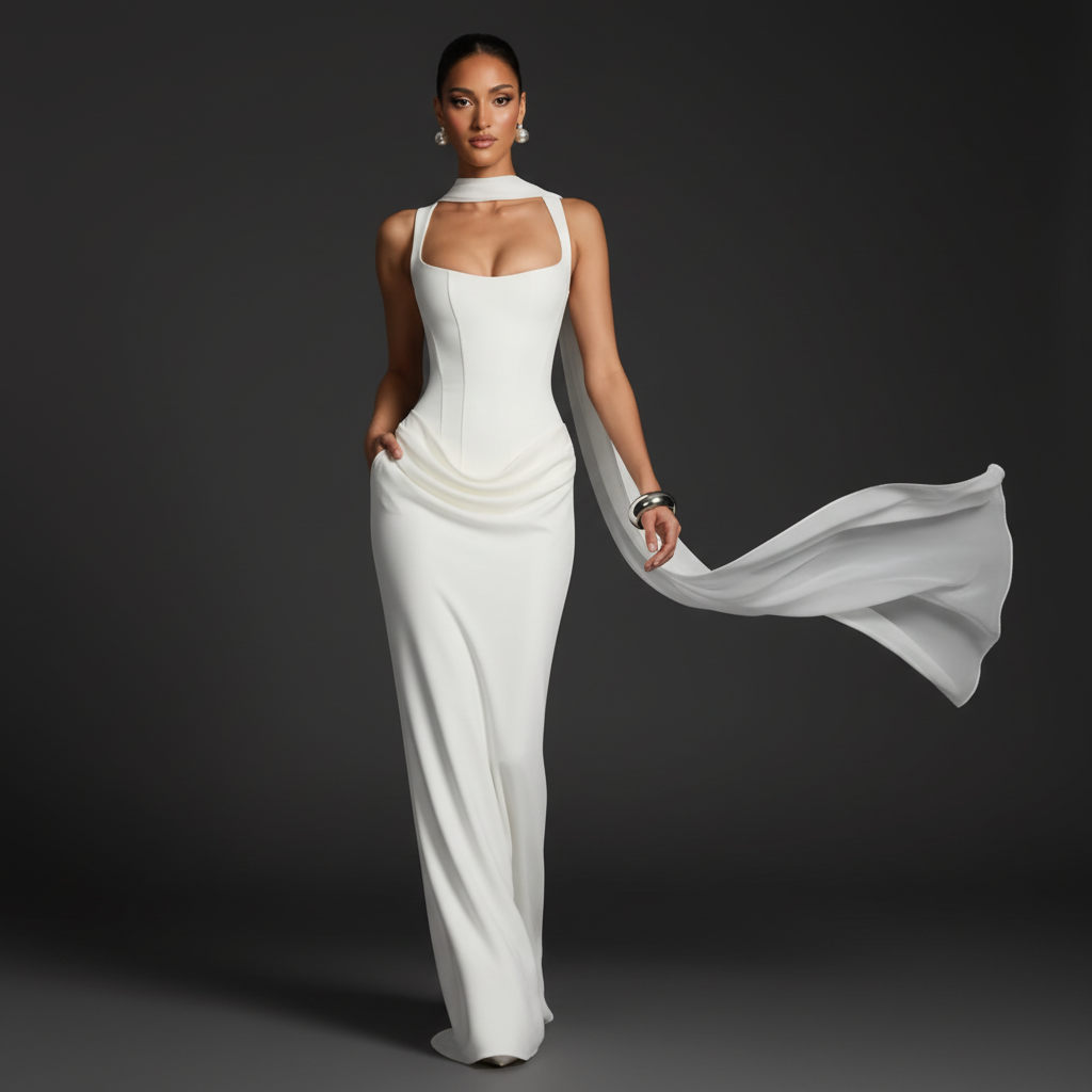 Elegant Black Maxi Dress with Draped Detailing for Evening Events 4
