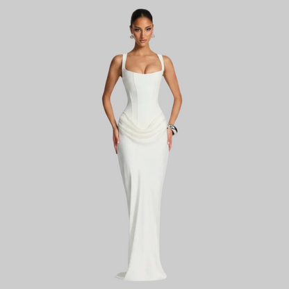 Elegant Black Maxi Dress with Draped Detailing for Evening Events 5