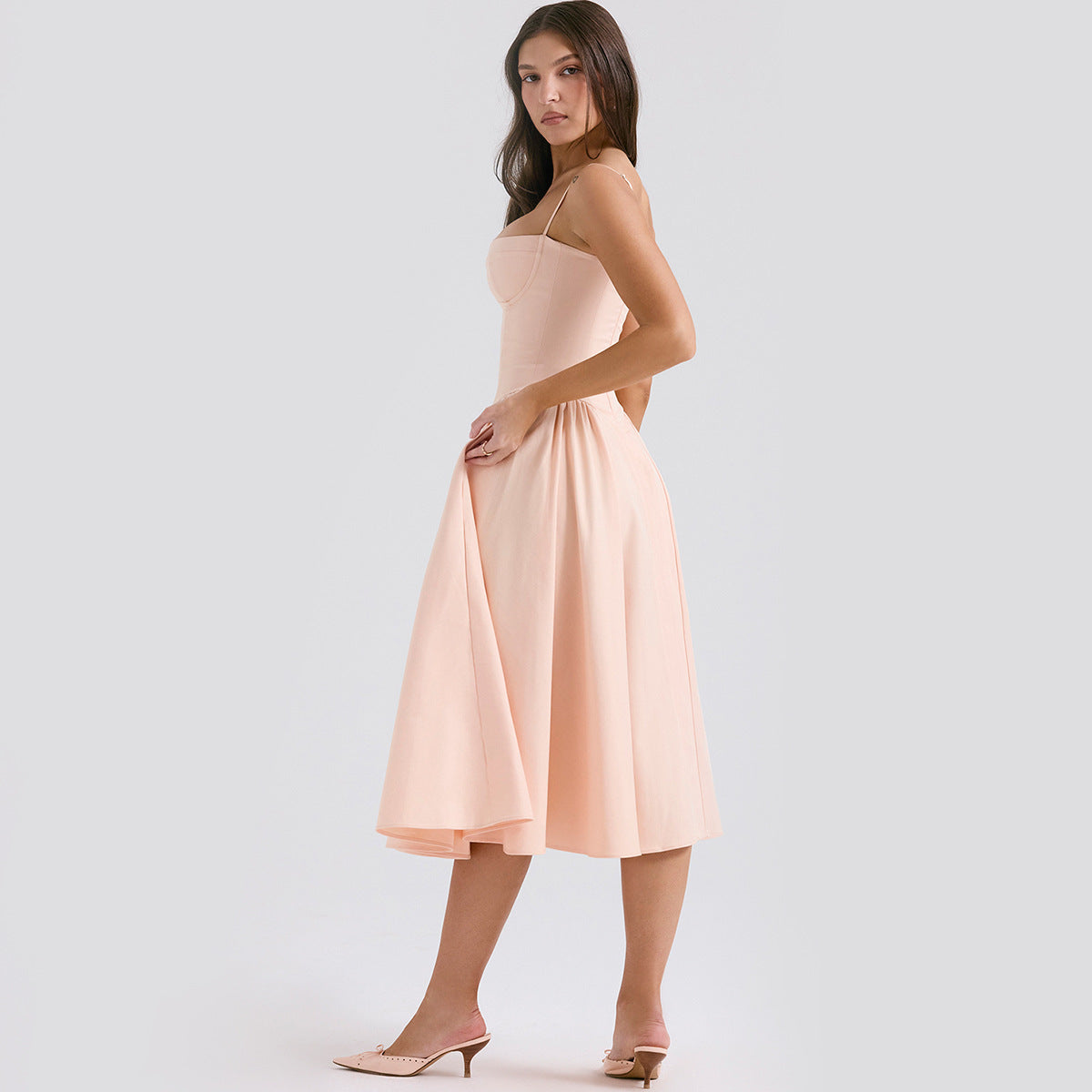 Elegant Corset Midi Dress - Adjustable Straps, Flattering Fit for Cocktail & Formal Events 3