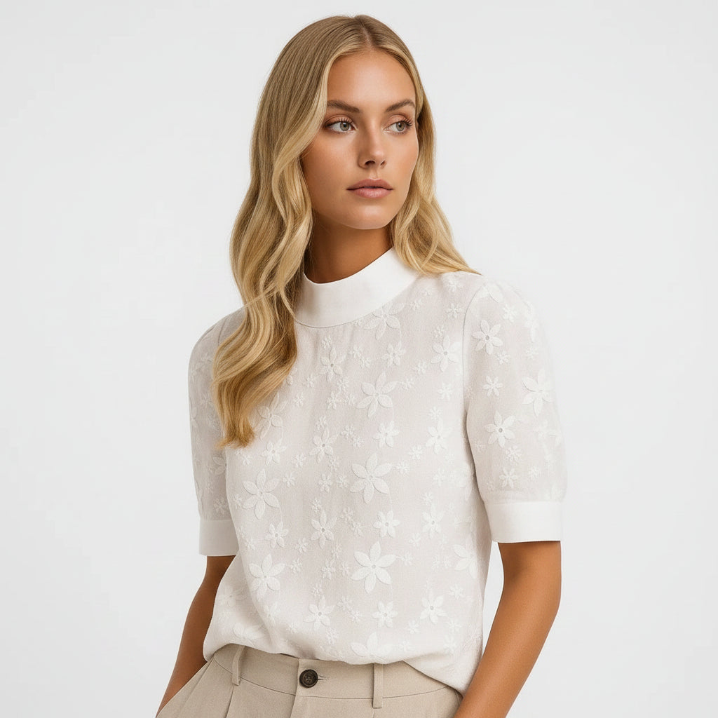 Elegant Embroidered Floral Blouse for Effortless Style and Comfort 0