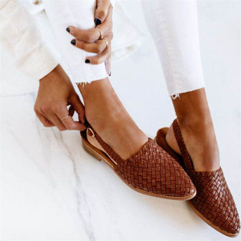 Elegant Leather Woven Sandals - Comfortable Summer Style with Adjustable Buckle 1