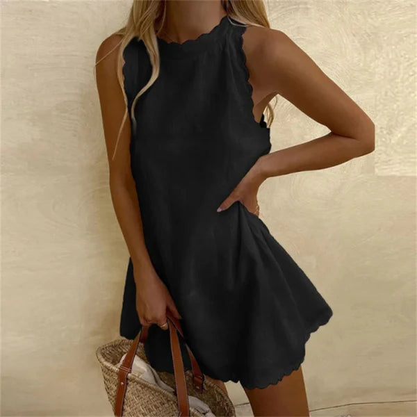 Elegant Linen Summer Dress - Breathable O-Neck, Knee-Length, Relaxed Fit 0