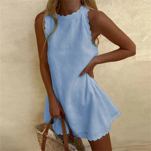 Elegant Linen Summer Dress - Breathable O-Neck, Knee-Length, Relaxed Fit 1
