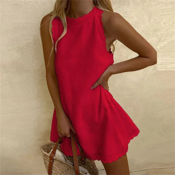 Elegant Linen Summer Dress - Breathable O-Neck, Knee-Length, Relaxed Fit 3