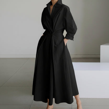 Elegant Midi Shirt Dress with Button Closure and Adjustable Waist Belt 1