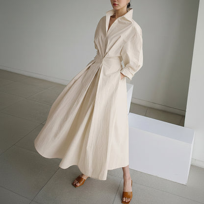 Elegant Midi Shirt Dress with Button Closure and Adjustable Waist Belt 3
