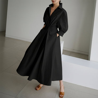 Elegant Midi Shirt Dress with Button Closure and Adjustable Waist Belt 5