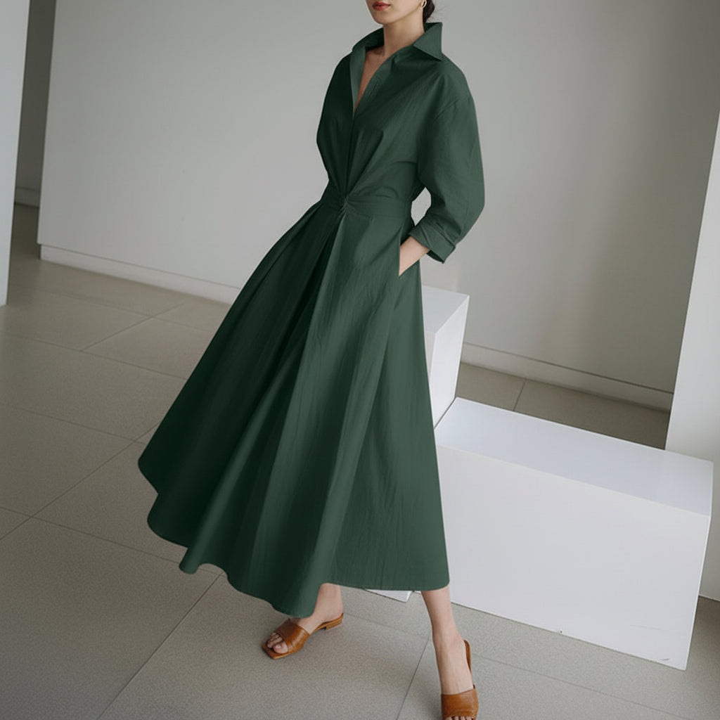 Elegant Midi Shirt Dress with Button Closure and Adjustable Waist Belt 7