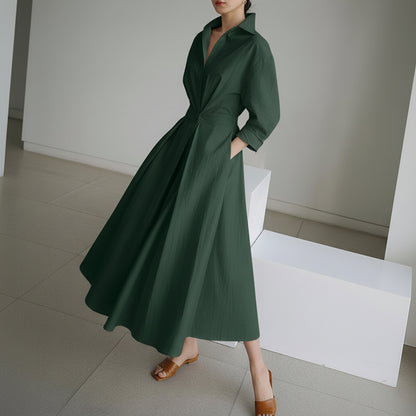 Elegant Midi Shirt Dress with Button Closure and Adjustable Waist Belt 7