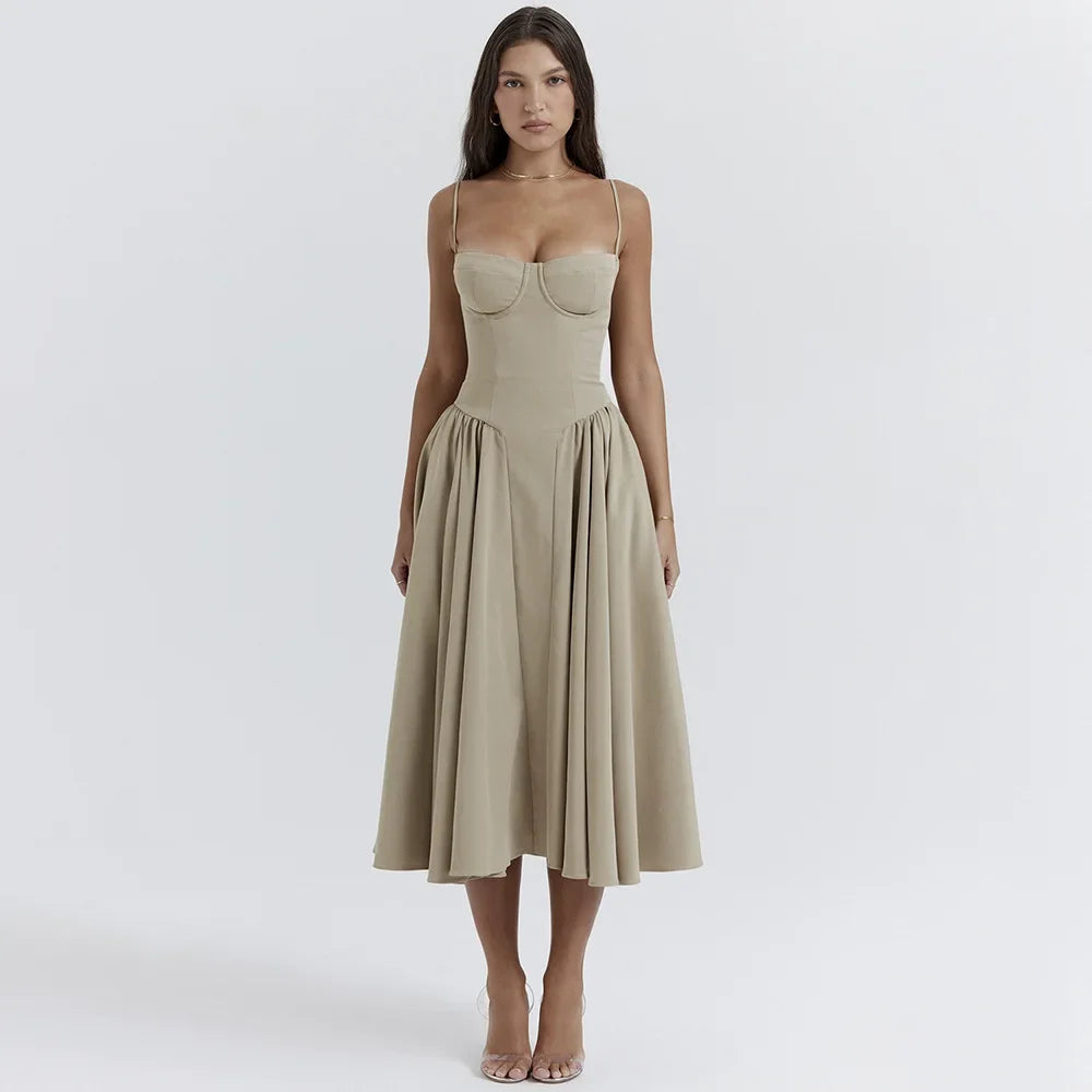 Elegant Navy Blue A-Line Midi Dress - Women's Summer & Wedding Guest Dress 7