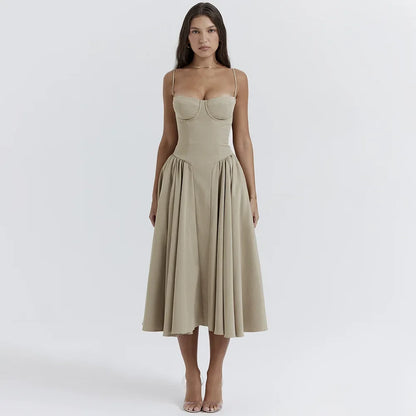 Elegant Navy Blue A-Line Midi Dress - Women's Summer & Wedding Guest Dress 7