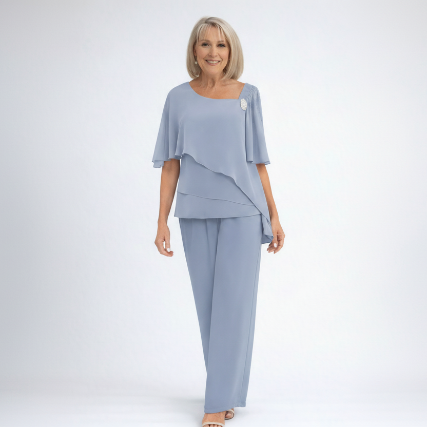 Elegant Navy Two-Piece Overlay Set with Soft Fabric for Formal Occasions 0